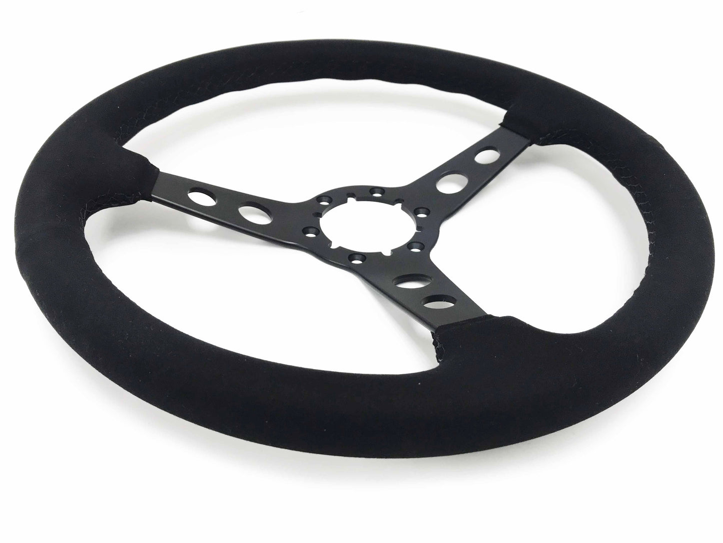 VSW 14" Black Suede Steering Wheel, 6-Bolt Black Spokes ST3583BLK