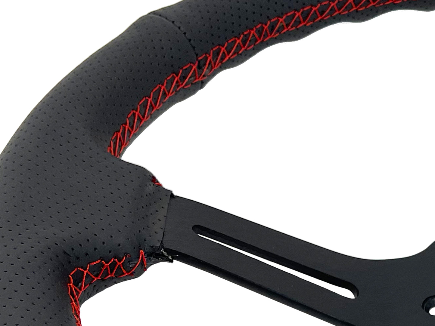 VSW 14" Black Perforated Leather Steering Wheel with Red Stitch, 6-Bolt Black Spokes ST3586RED