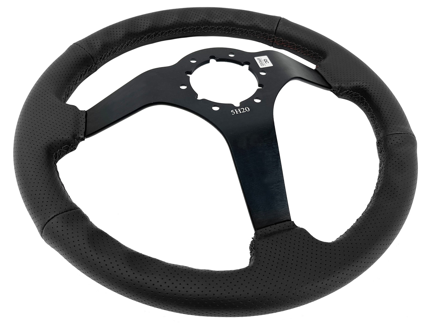 VSW 14" Black Perforated Leather Steering Wheel, 6-Bolt Black Spokes ST3602BLK
