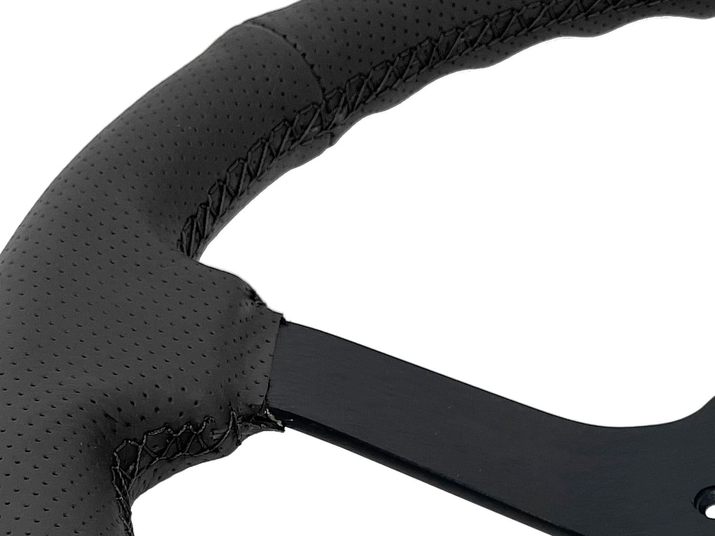 VSW 14" Black Perforated Leather Steering Wheel, 6-Bolt Black Spokes ST3602BLK