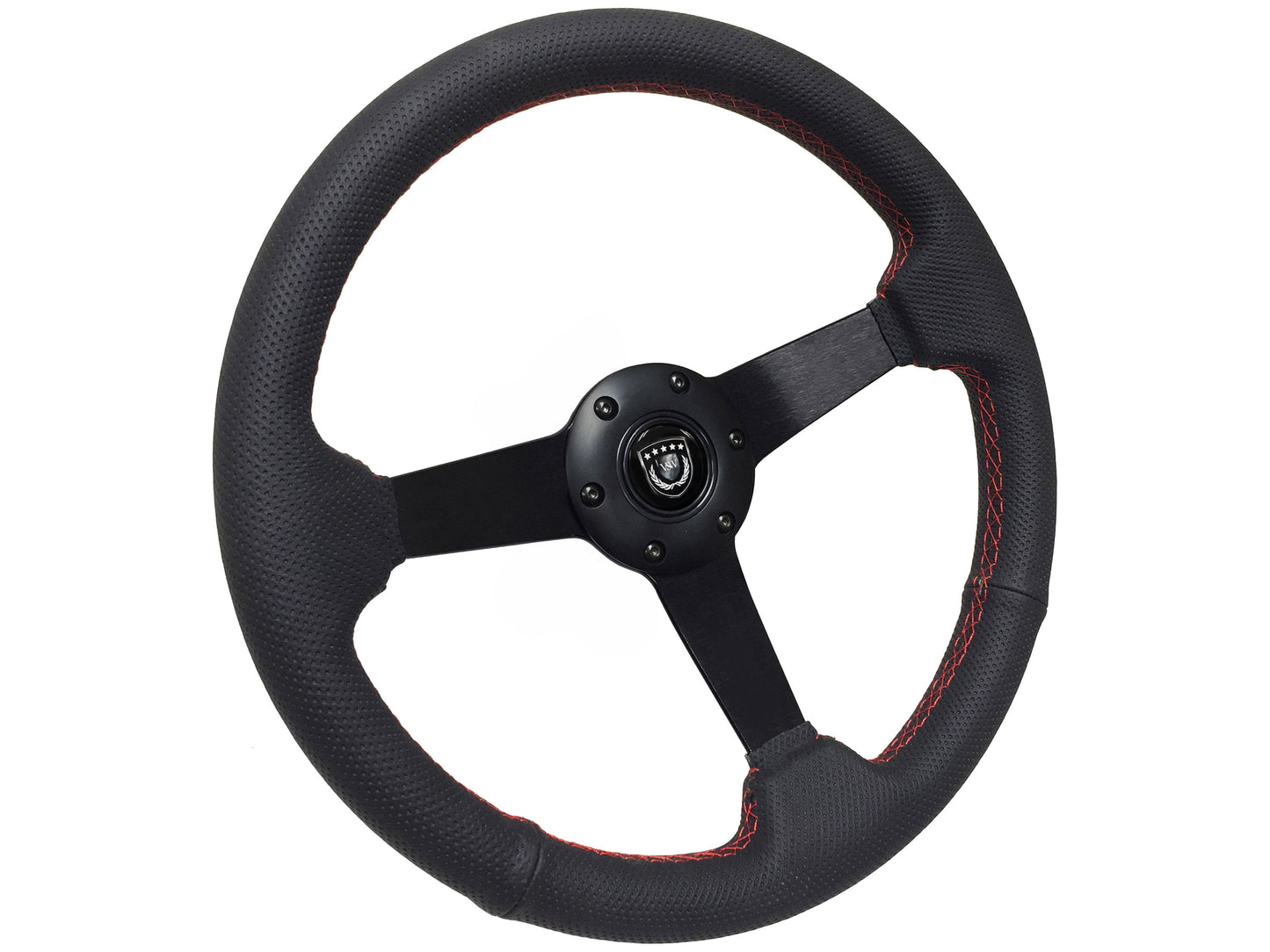 VSW 14" Black Perforated Leather Steering Wheel with Red Stitch, 6-Bolt Black Spokes ST3602RED