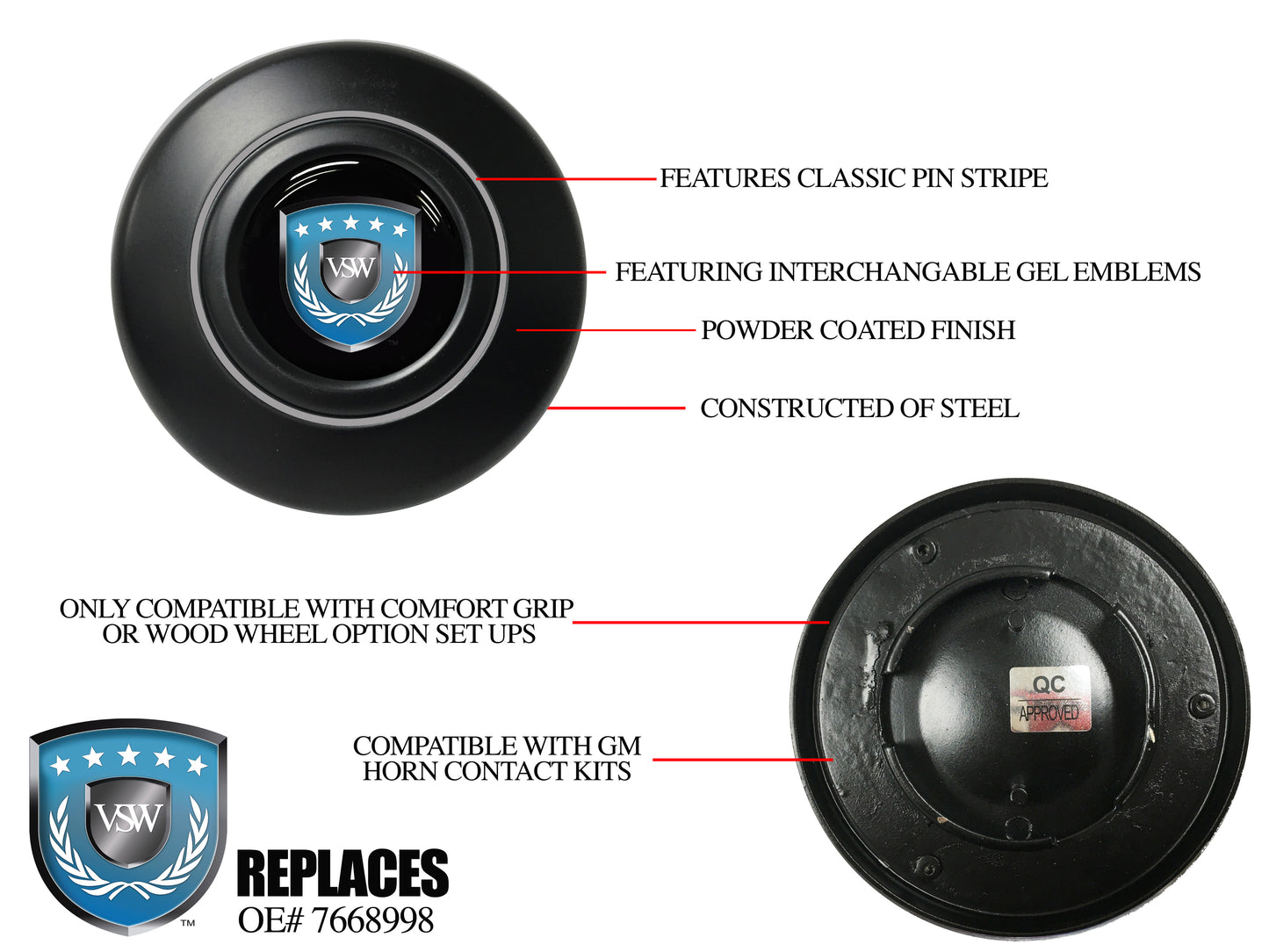 VSW OE Series 1966-72 Nova Black Steering Wheel Horn Cap