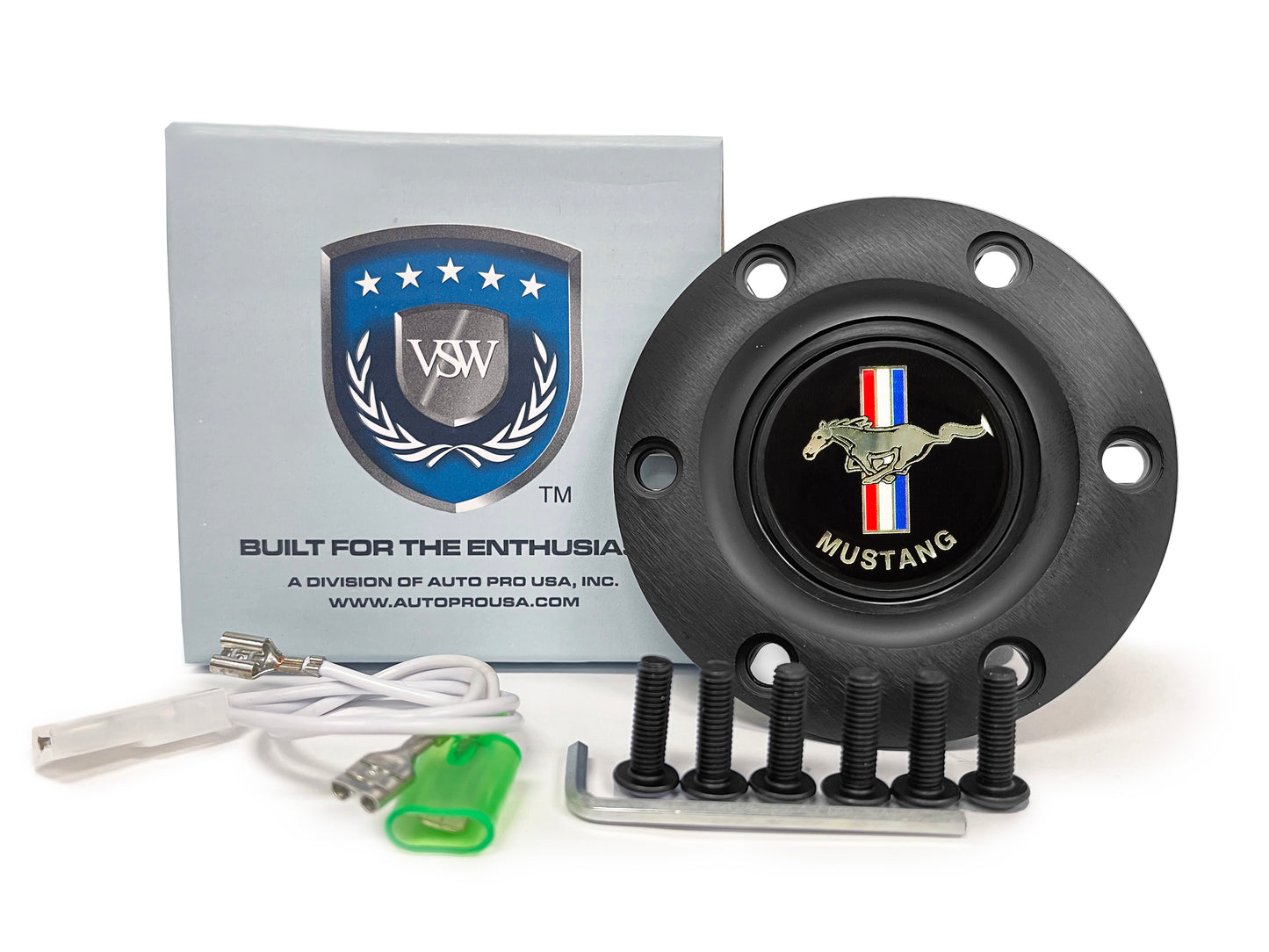 Ford Mustang 14" Black Leather Steering Wheel 6-Bolt, Black Aluminum