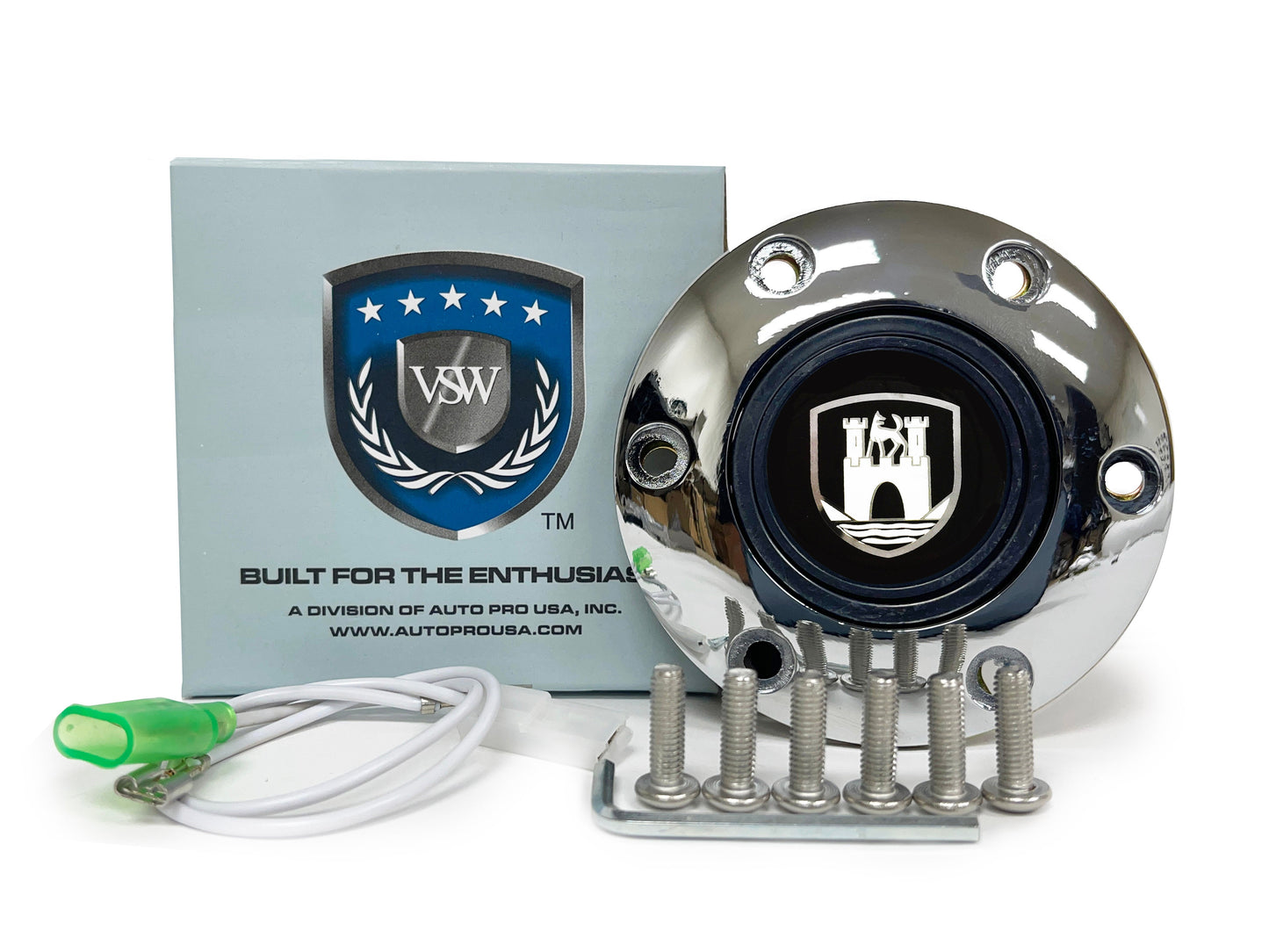 Volkswagen 14" Black Ash Steering Wheel 6-Bolt, Chrome