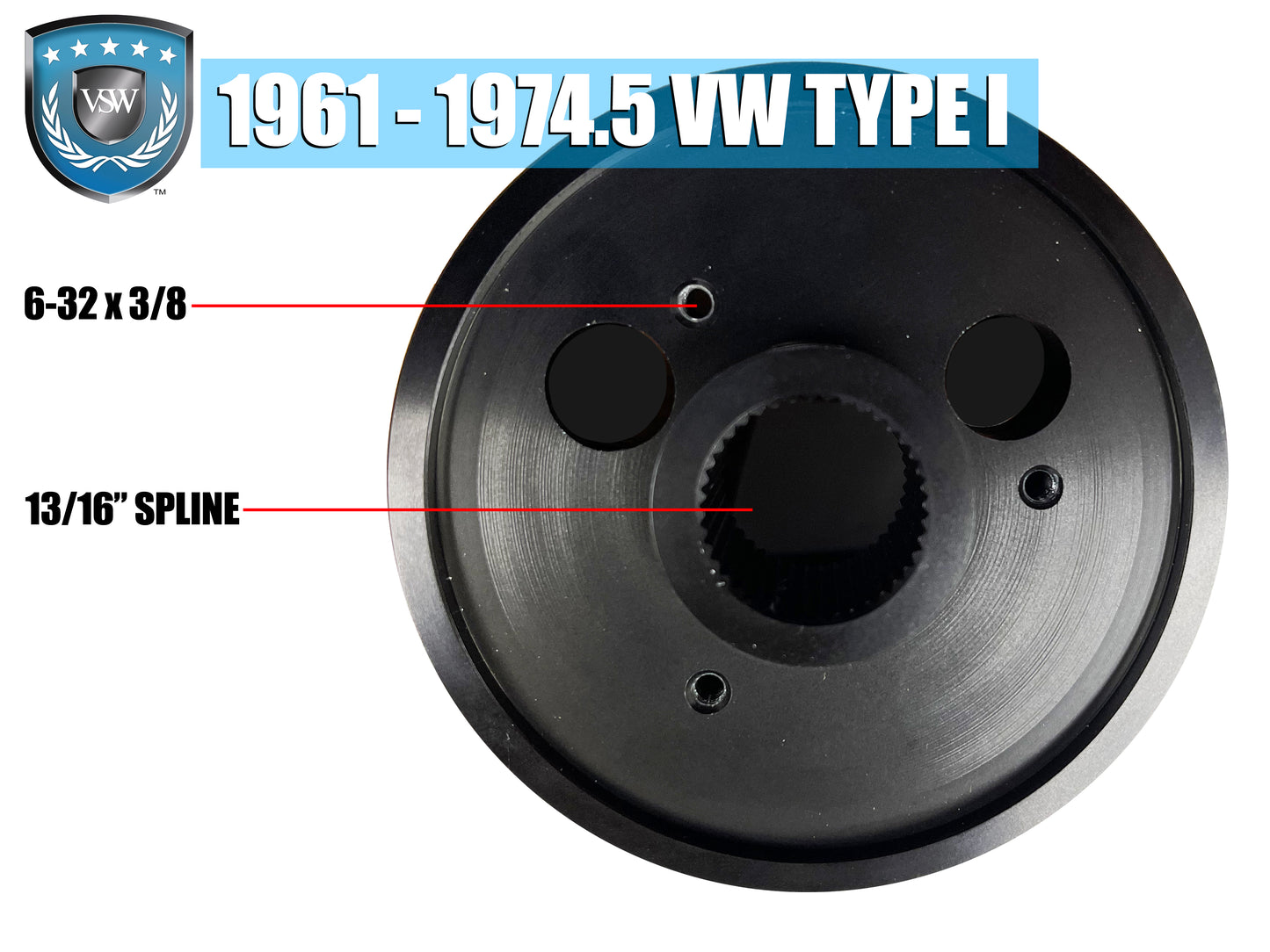 1961-74.5 VW Type I Silver 9-Bolt Hub Adapter with 13/16" Spline, STH1007SIL