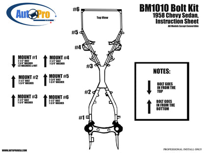 1958 Chevy Full Size Sedan & Hard Top Body Mount Set, BM1010
