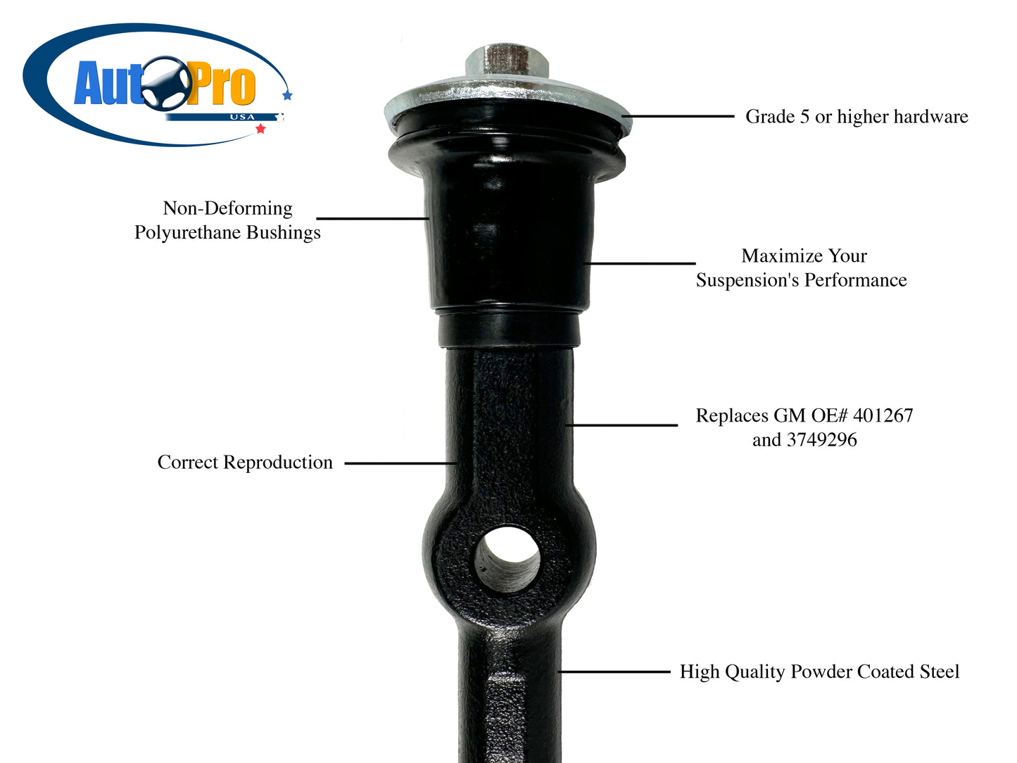 1963-1982 C2 / C3 Corvette Upper Control Arm Shaft Kit with Poly Bushings, CAS1002ASSEM-POLY
