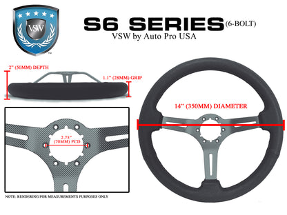 VSW 14" Black Suede Steering Wheel, 6-Bolt Black Spokes ST3583BLK