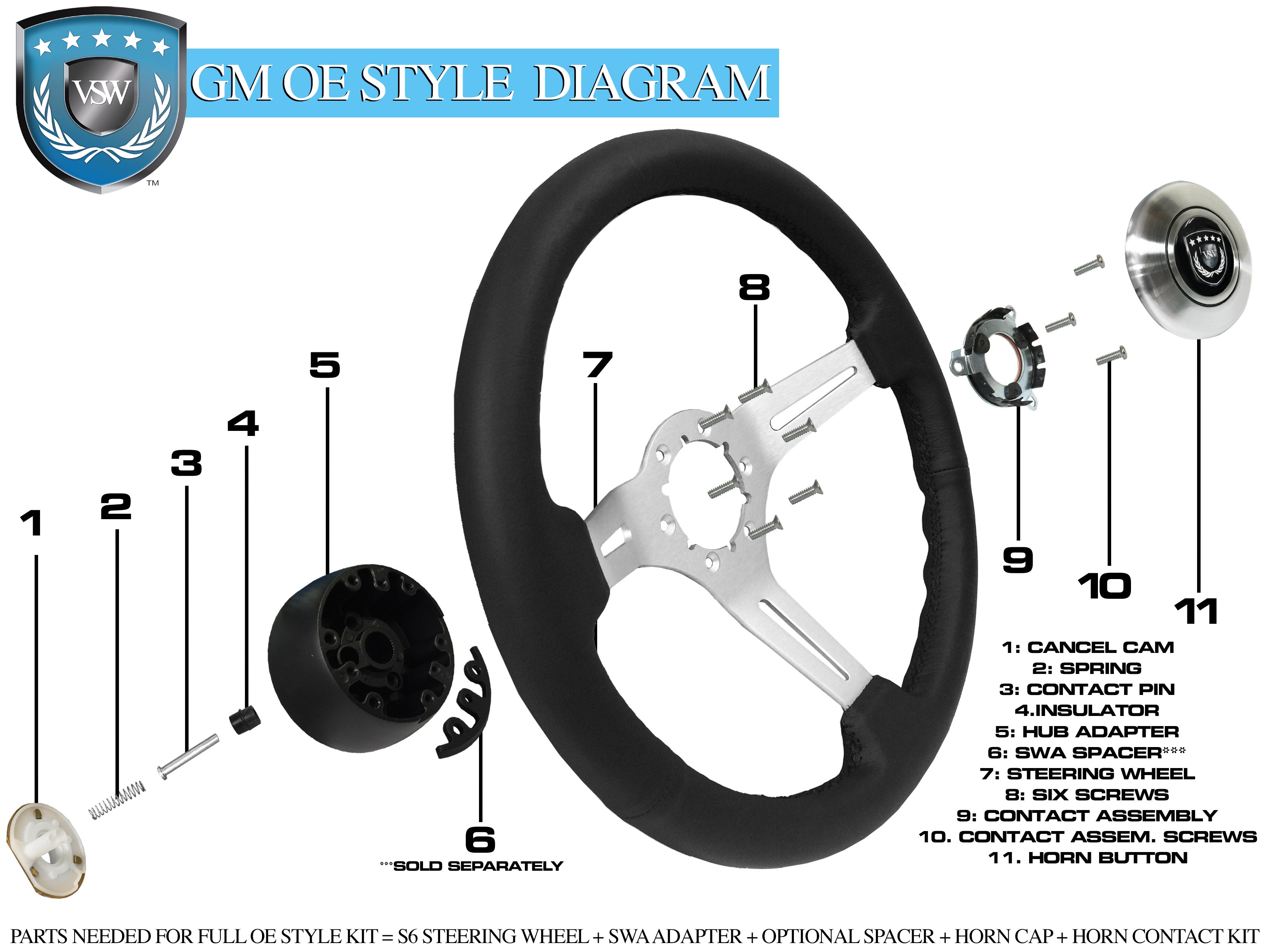 GM 6-Bolt Comfort Grip Style Steering Wheel Diagram – Auto Pro USA