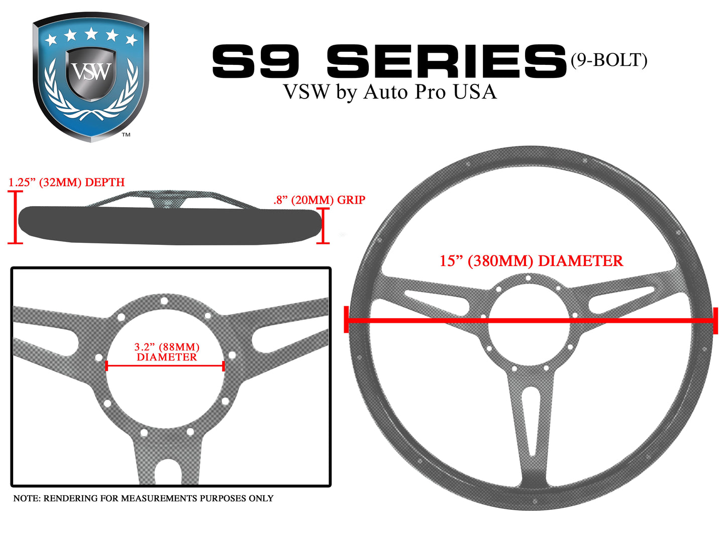 Ford Bronco 15" Walnut Wood Steering Wheel 9-Bolt, Billet Aluminum