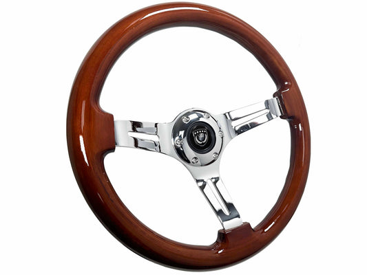 VSW 14" Mahogany Wood Steering Wheel, 6 Bolt Chrome Spokes ST3011