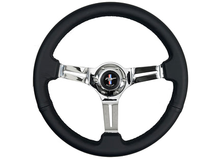 Ford Mustang 14" Black Leather Steering Wheel 6-Bolt, Chrome