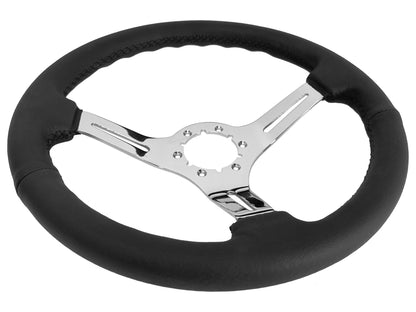 VSW 14" Black Leather Steering Wheel, 6-Bolt Chrome Spokes ST3012BLK