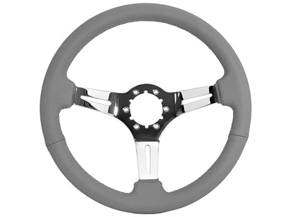 VSW 14" Gray Leather Steering Wheel, 6-Bolt Chrome Spokes ST3012GRY