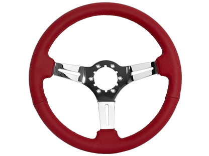 VSW 14" Red Leather Steering Wheel, 6-Bolt Chrome Spokes ST3012RED