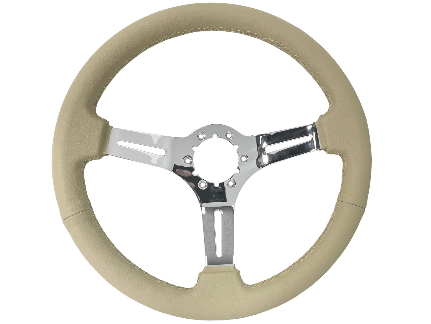 VSW 14" Tan Leather Steering Wheel, 6-Bolt Chrome Spokes ST3012TAN