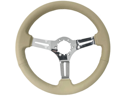 VSW 14" Tan Leather Steering Wheel, 6-Bolt Chrome Spokes ST3012TAN
