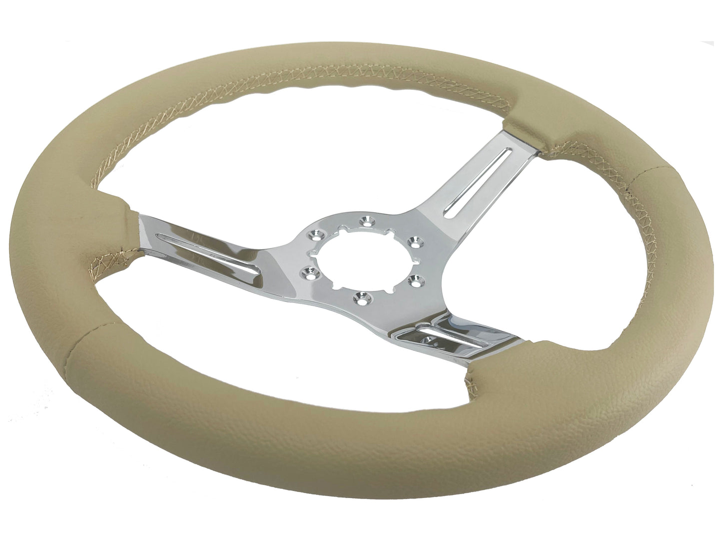 VSW 14" Tan Leather Steering Wheel, 6-Bolt Chrome Spokes ST3012TAN