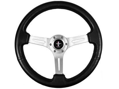 Ford Mustang 14" Black Leather Steering Wheel 6-Bolt, Brushed Aluminum
