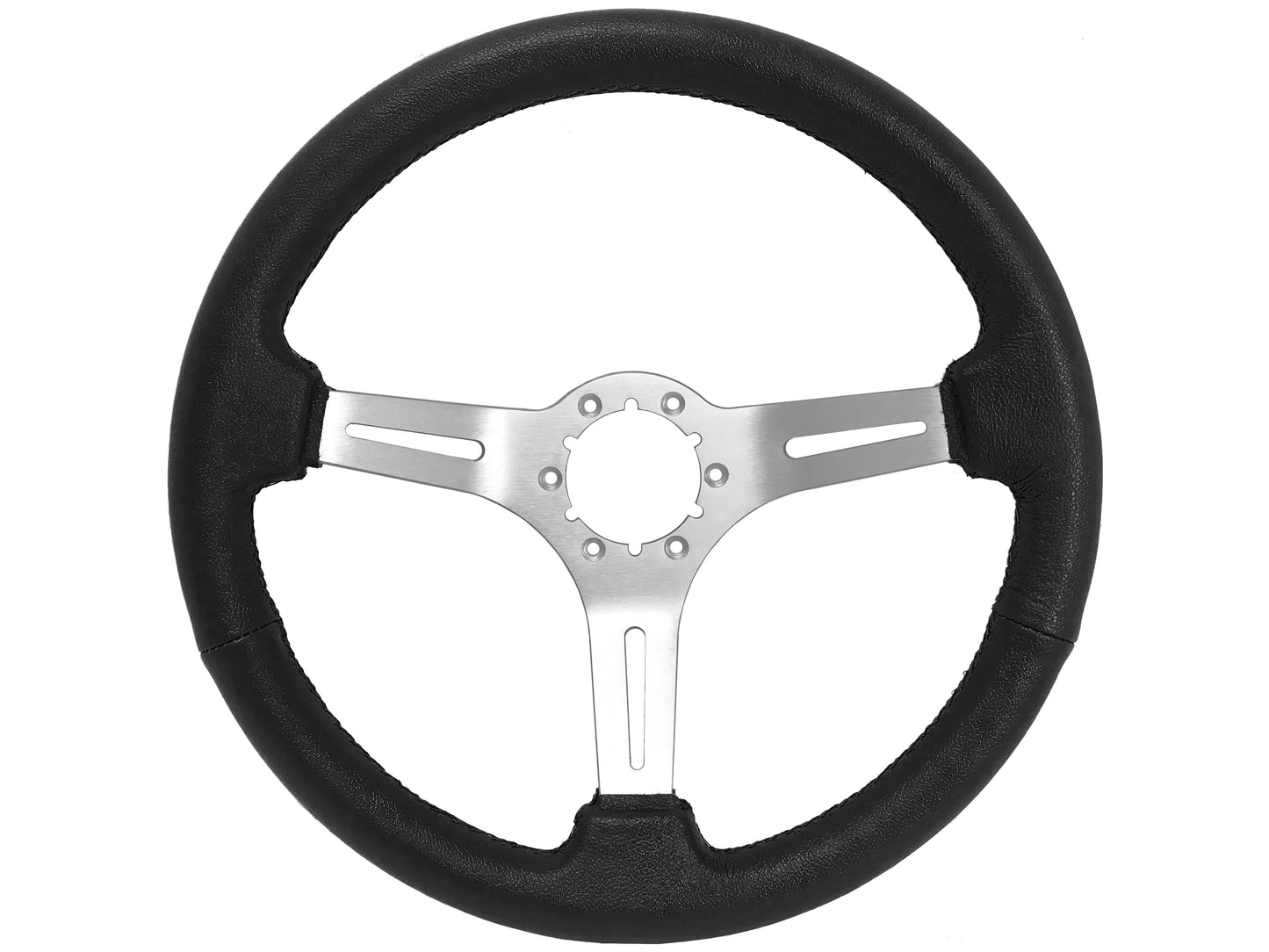 Ford Mustang 14" Black Leather Steering Wheel 6-Bolt, Brushed Aluminum