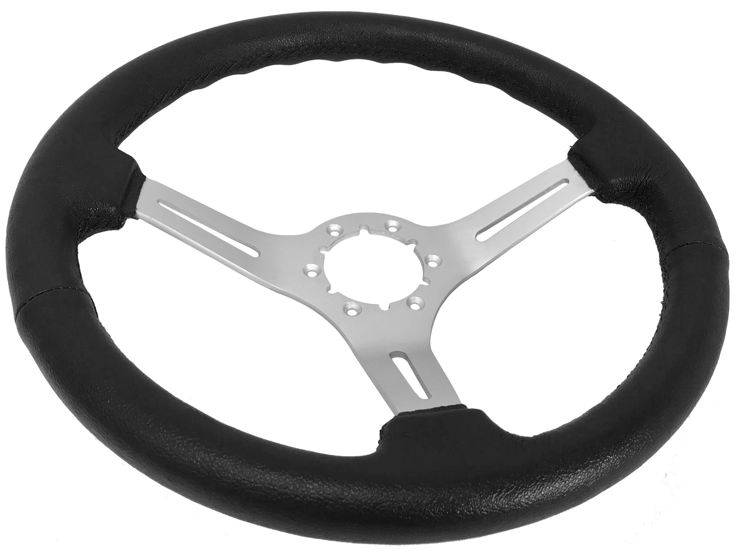 Ford Mustang 14" Black Leather Steering Wheel 6-Bolt, Brushed Aluminum