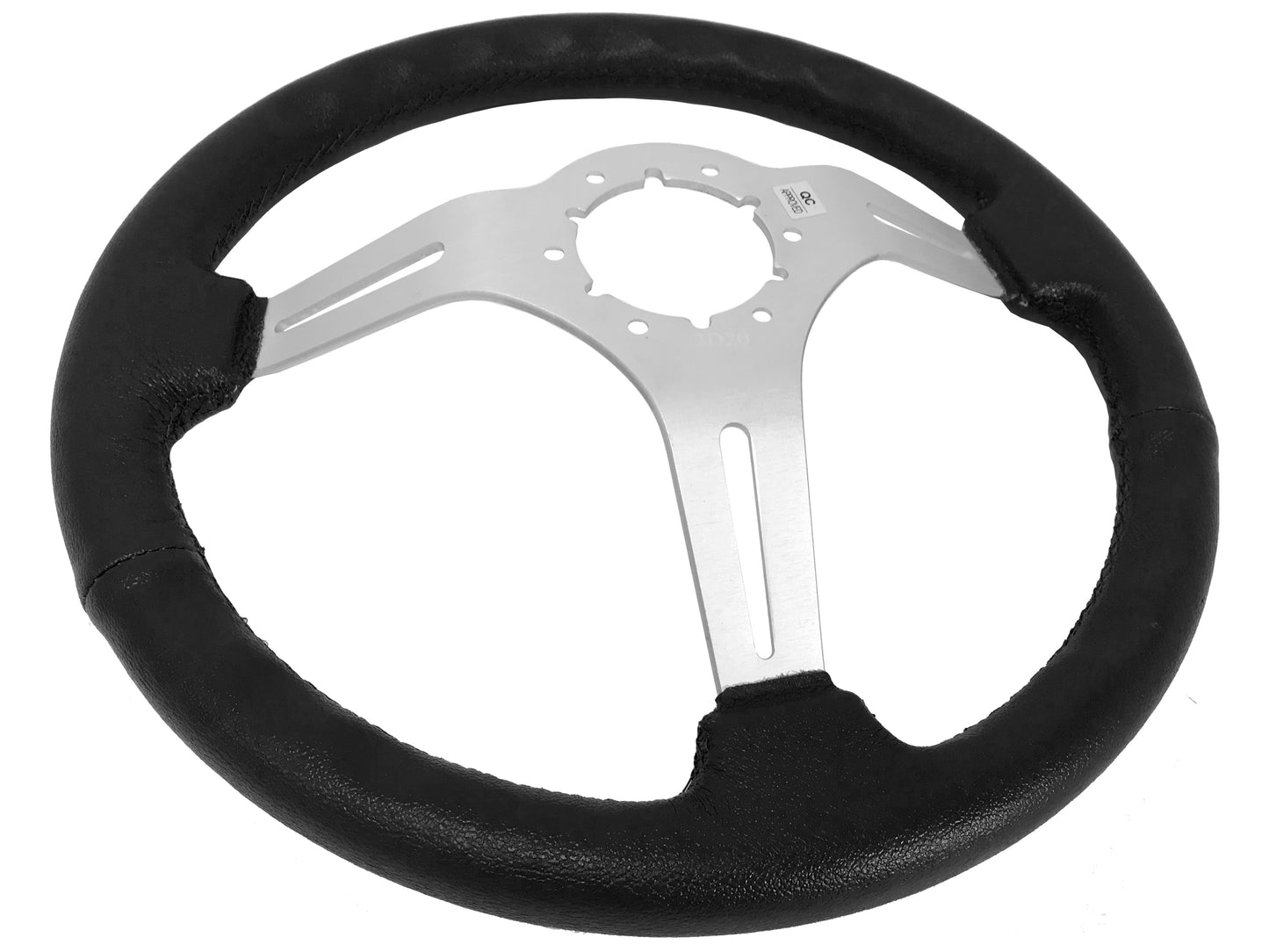 Ford Mustang 14" Black Leather Steering Wheel 6-Bolt, Brushed Aluminum