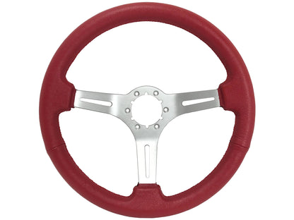 VSW 14" Red Leather Steering Wheel, 6-Bolt Brushed Spokes ST3014RED