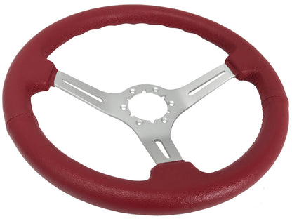 VSW 14" Red Leather Steering Wheel, 6-Bolt Brushed Spokes ST3014RED