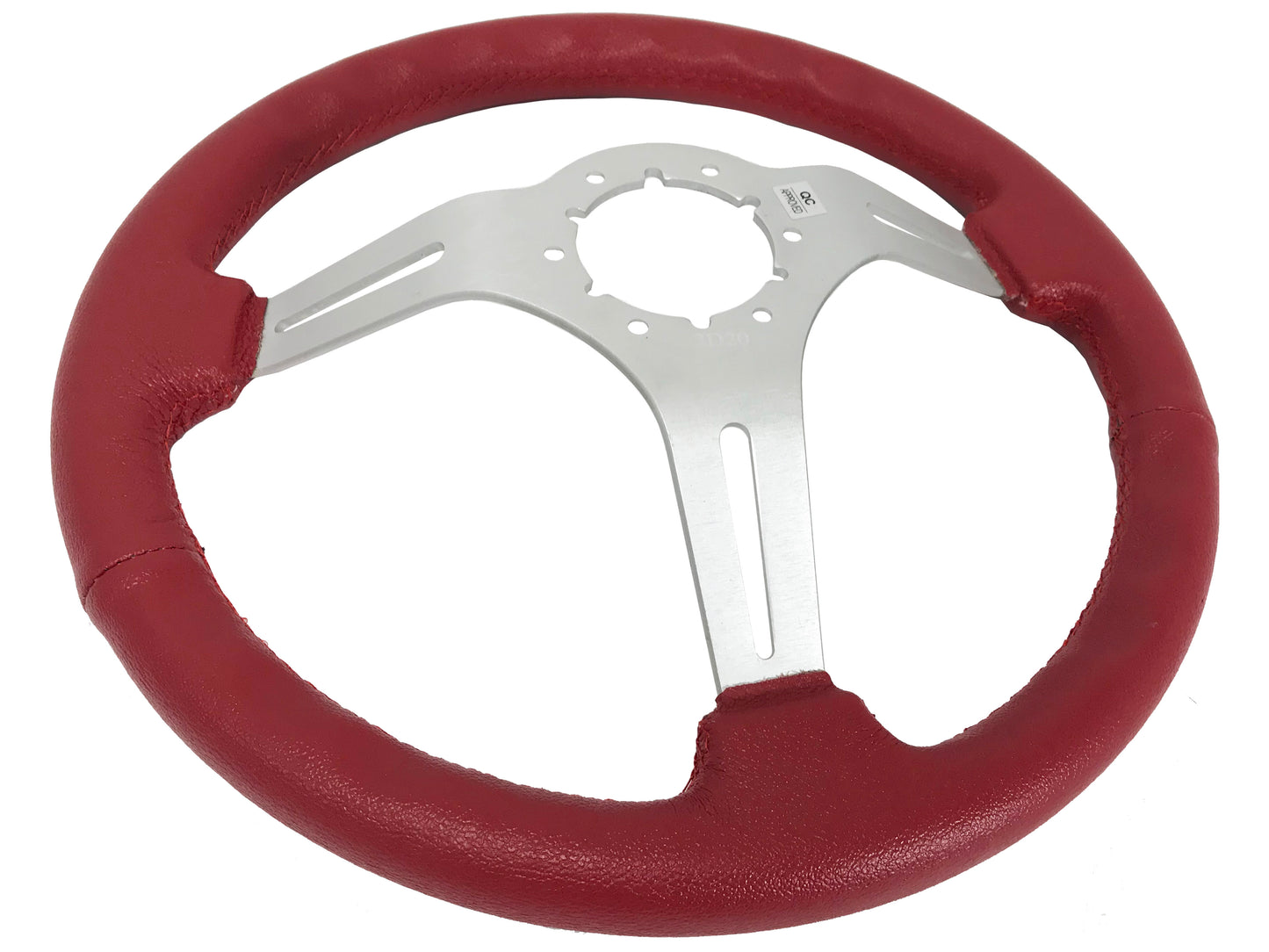 VSW 14" Red Leather Steering Wheel, 6-Bolt Brushed Spokes ST3014RED