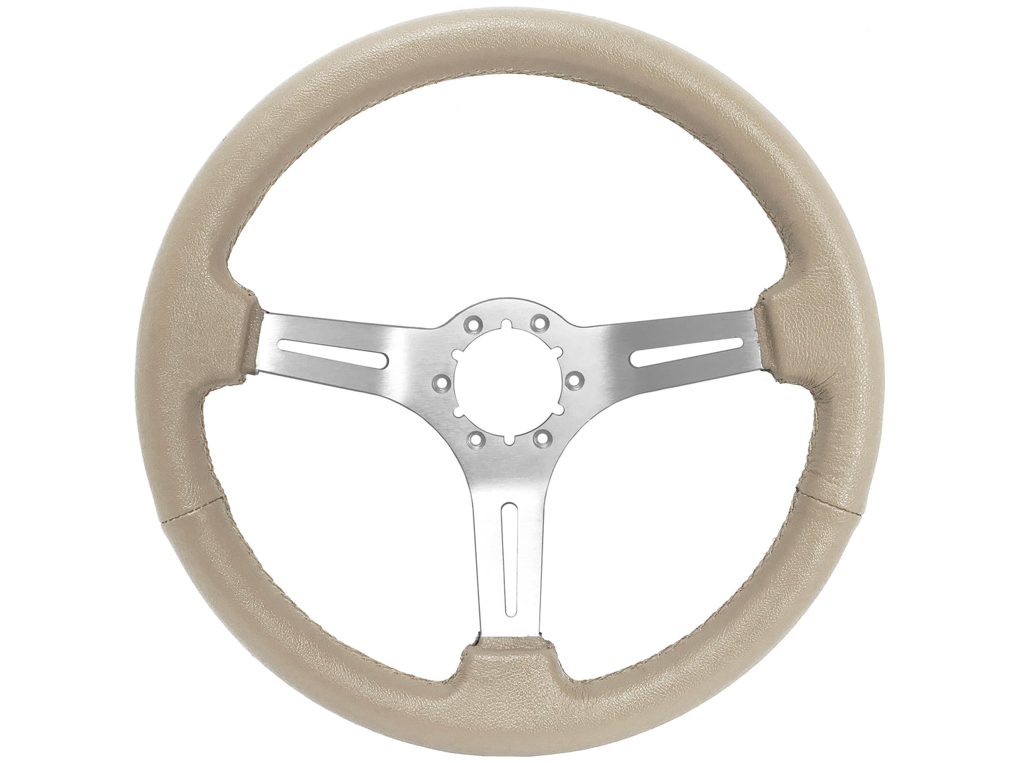 VSW 14" Tan Leather Steering Wheel, 6-Bolt Brushed Spokes ST3014TAN