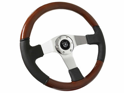 VSW 14" Mahogany / Leather Steering Wheel, 6 Bolt Chrome Spokes ST3019