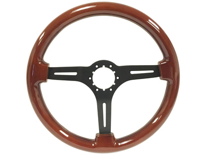 VSW 14" Mahogany Wood Steering Wheel, 6 Bolt Black Spokes ST3027