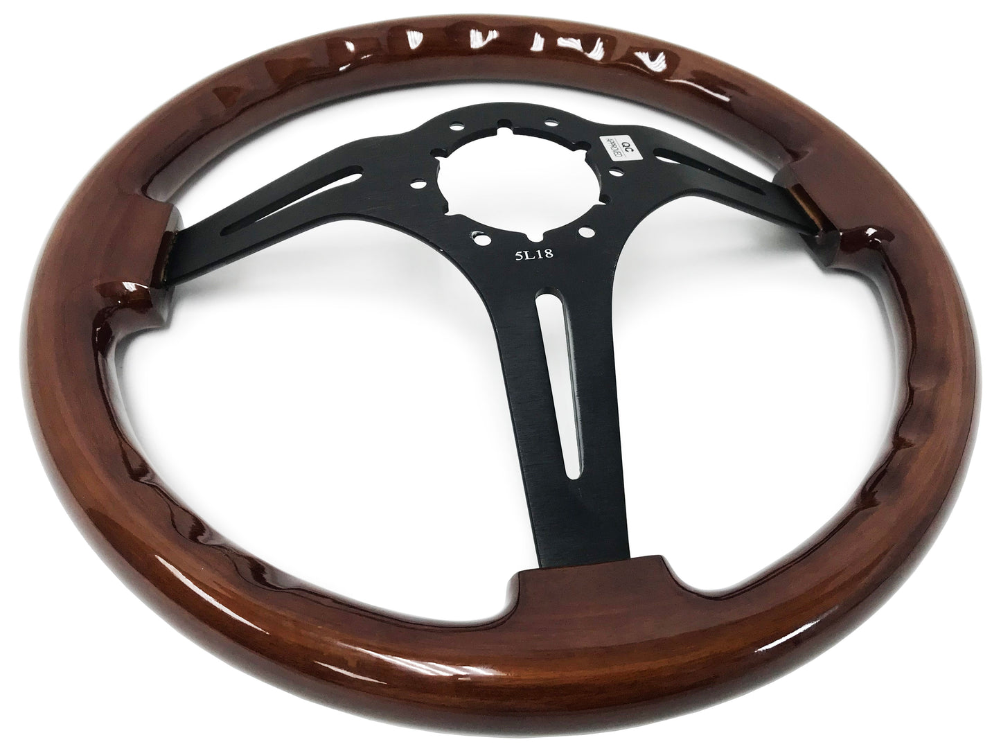 VSW 14" Mahogany Wood Steering Wheel, 6 Bolt Black Spokes ST3027