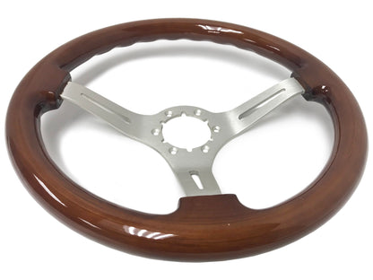 VSW 14" Mahogany Wood Steering Wheel, 6 Bolt Brushed Spokes ST3027