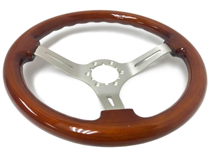 Ford Mustang 14" Mahogany Wood Steering Wheel 6-Bolt, Brushed Aluminum