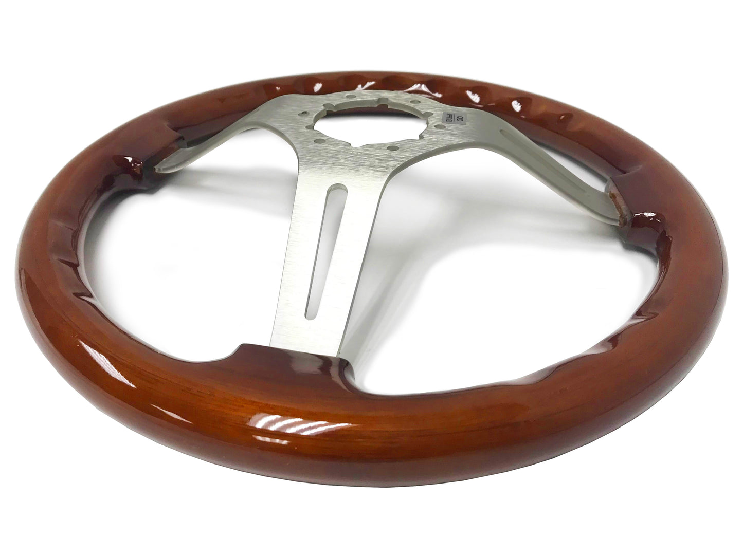 Ford Mustang 14" Mahogany Wood Steering Wheel 6-Bolt, Brushed Aluminum