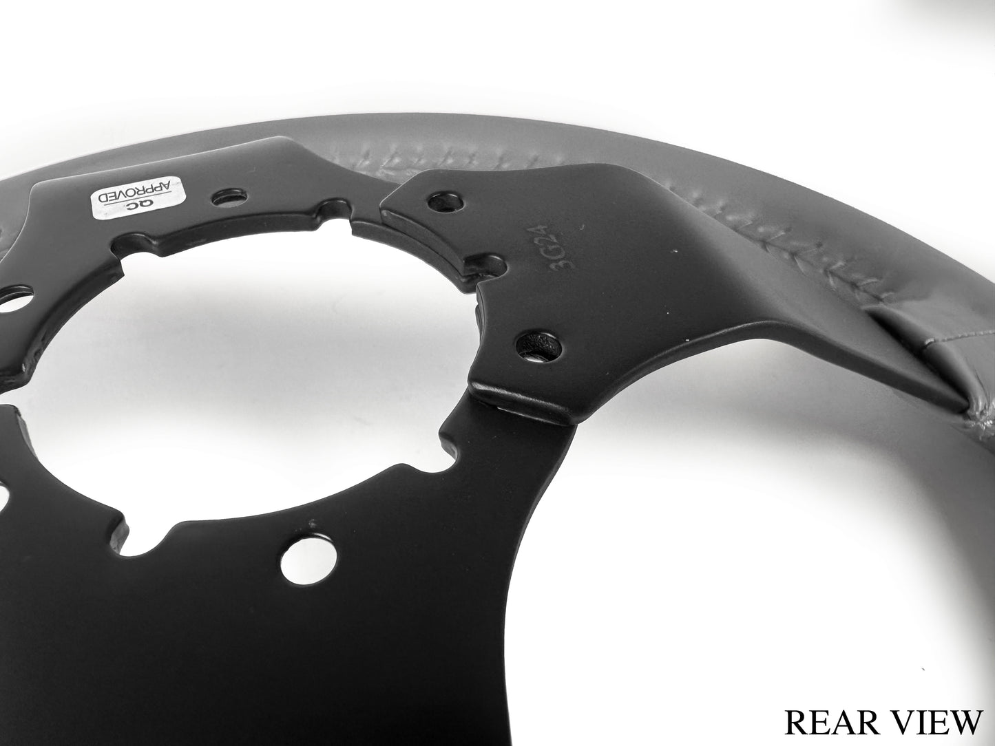 VSW 14" Gray Leather Steering Wheel, 6 Bolt Black Step Spoke ST3029GRY