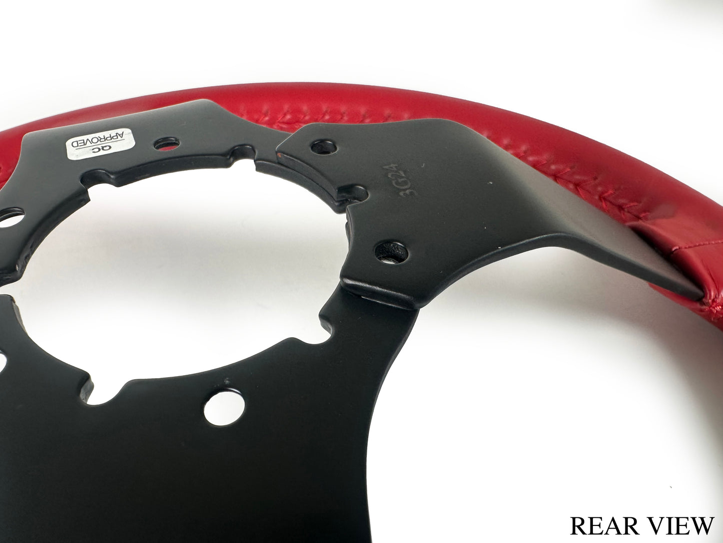 VSW 14" Red Leather Steering Wheel, 6 Bolt Black Step Spoke ST3029RED