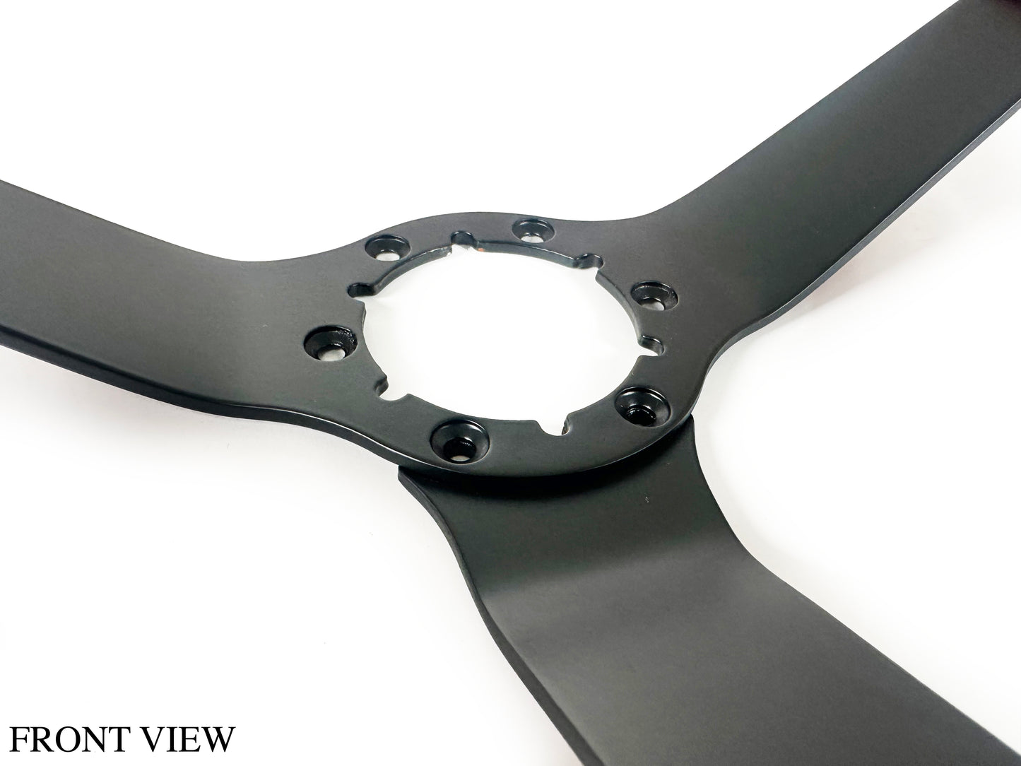 VSW 14" Black Leather Steering Wheel, 6 Bolt Black Step Spoke ST3029BLK