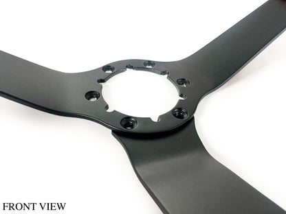 VSW 14" Black Leather Steering Wheel, 6 Bolt Black Step Spoke ST3029BLK