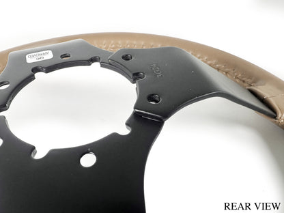 VSW 14" Tan Leather Steering Wheel, 6 Bolt Black Step Spoke ST3029TAN