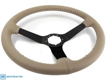 VSW 14" Tan Leather Steering Wheel, 6 Bolt Black Step Spoke ST3029TAN