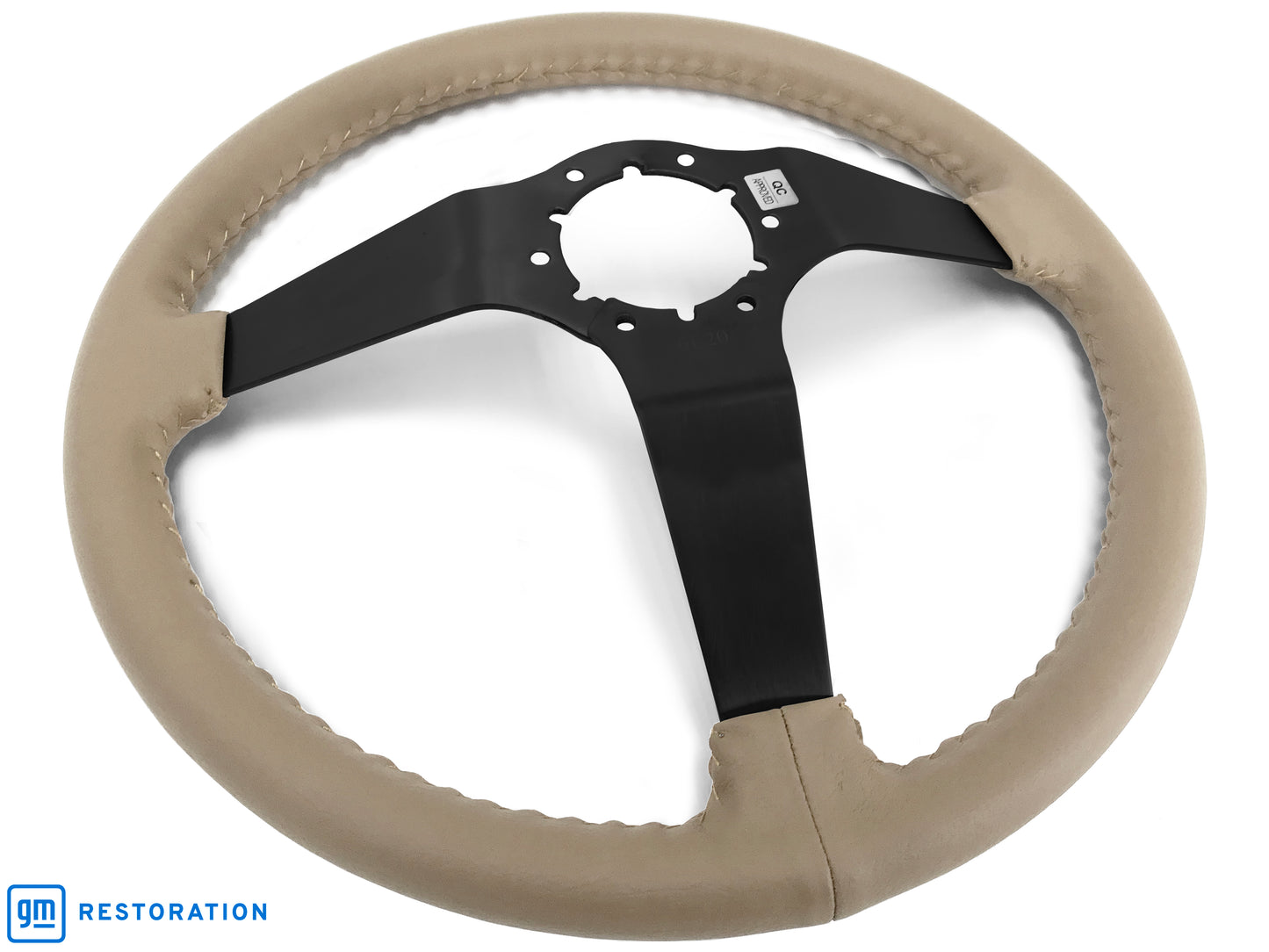 VSW 14" Tan Leather Steering Wheel, 6 Bolt Black Step Spoke ST3029TAN