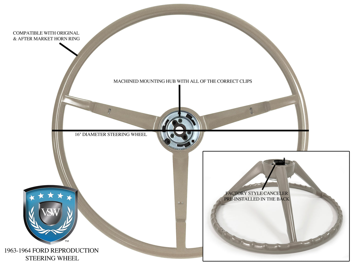 1963-1964 Ford Reproduction White Steering Wheel, ST3033WHITE