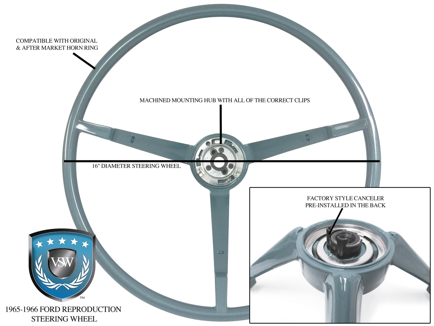 1965-1966 Ford Mustang White Steering Wheel Kit, ST3034WTE-KIT