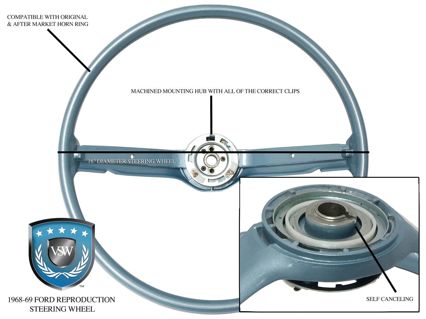 1968-1969 Ford/Mercury OE Series Blue Steering Wheel, ST3036BLU