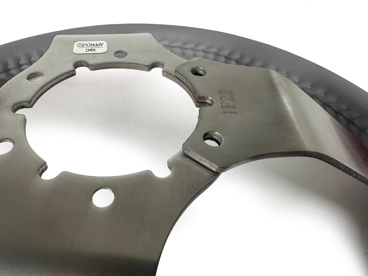 VSW 14" Gray Leather Steering Wheel, 6 Bolt Stainless Steel Step Spoke ST3041GRY