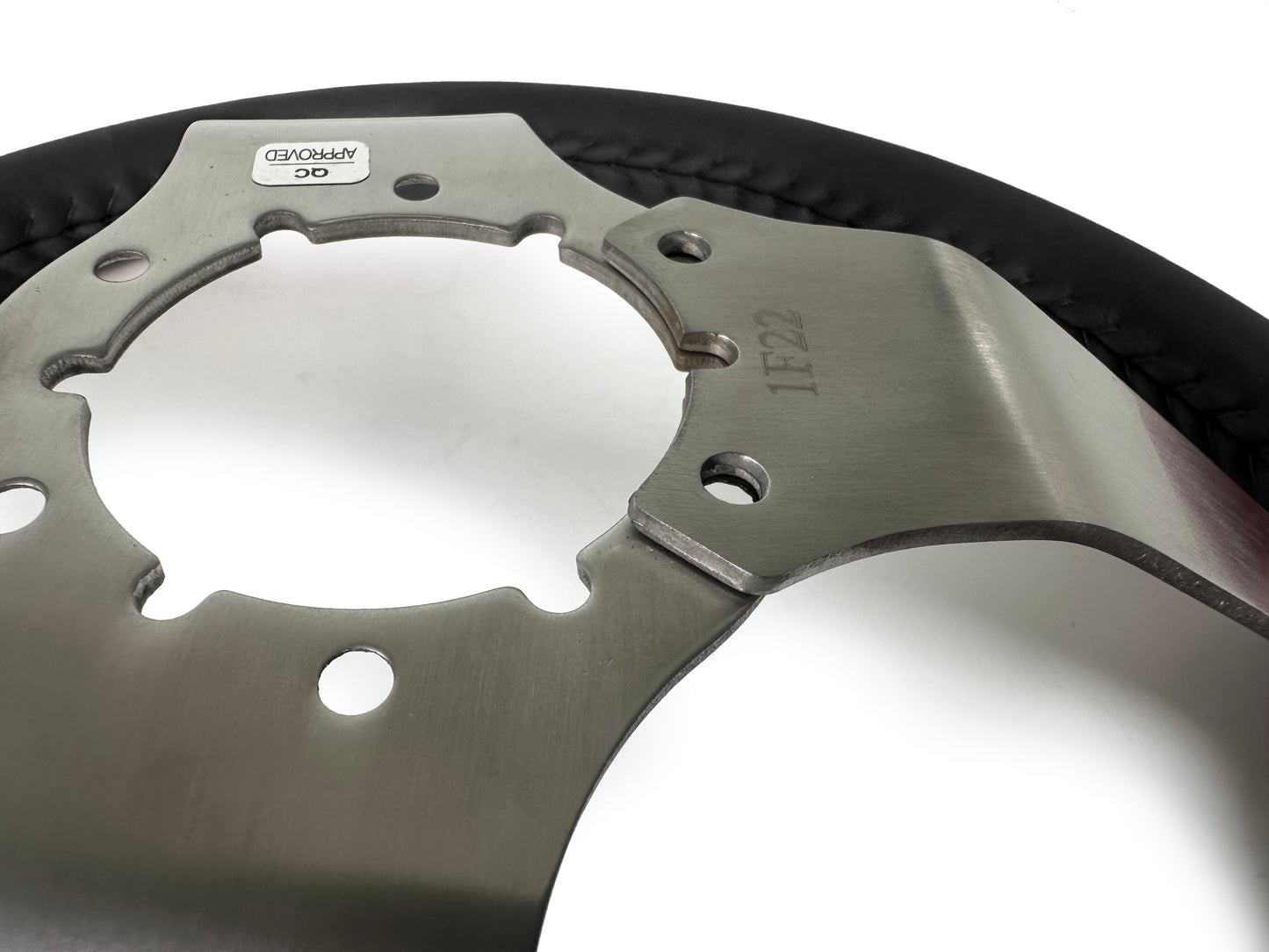 VSW 14" Black Leather Steering Wheel, 6 Bolt Stainless Steel Step Spoke ST3041BLK