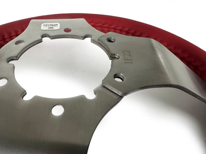 VSW 14" Red Leather Steering Wheel, 6 Bolt Stainless Steel Step Spoke ST3041RED