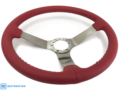 VSW 14" Red Leather Steering Wheel, 6 Bolt Stainless Steel Step Spoke ST3041RED